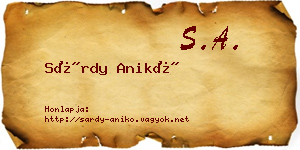 Sárdy Anikó névjegykártya